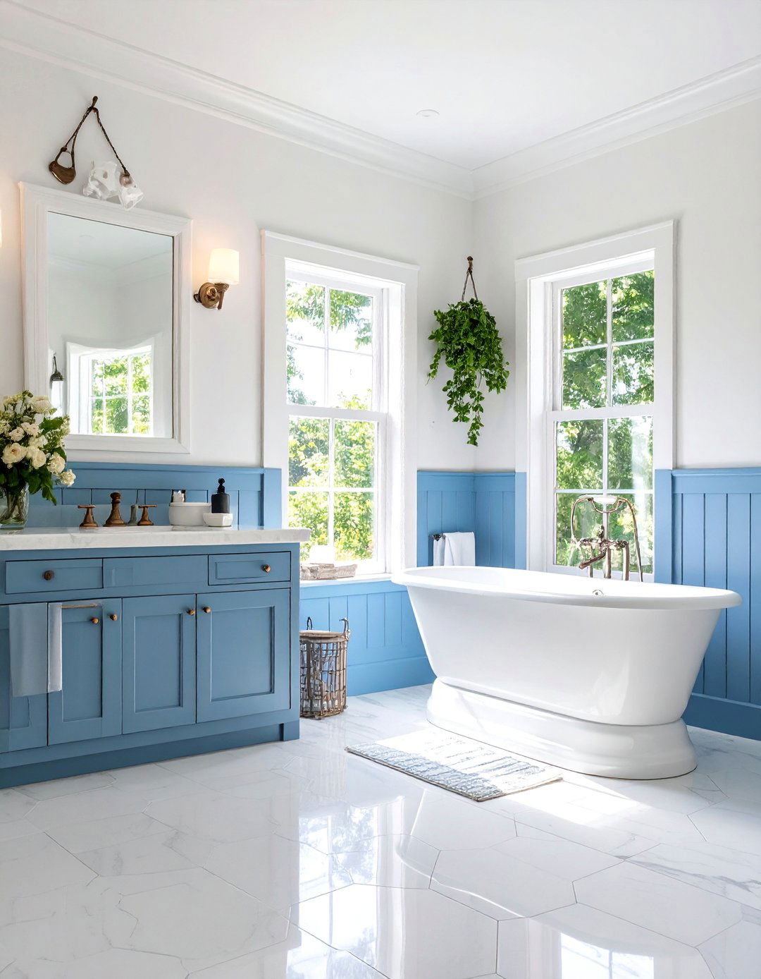 Light Blue Beadboard Wainscoting Design - 25 Blue and White Bathroom Ideas