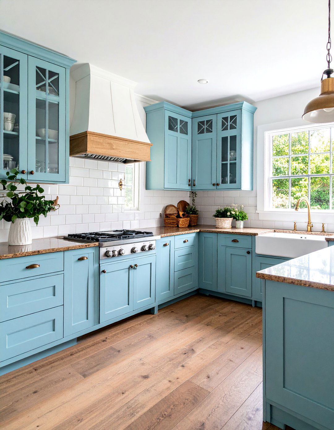 Light Blue Farmhouse Cabinets with Brown Antique Granite - 25 blue kitchen cabinets with brown granite countertops