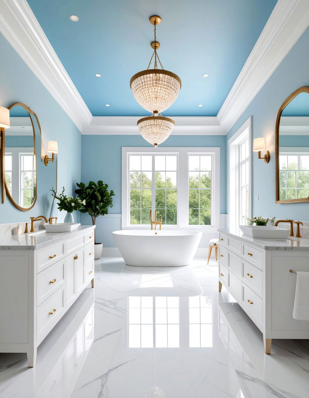 Light Blue Painted Ceiling Design - 25 Blue and White Bathroom Ideas