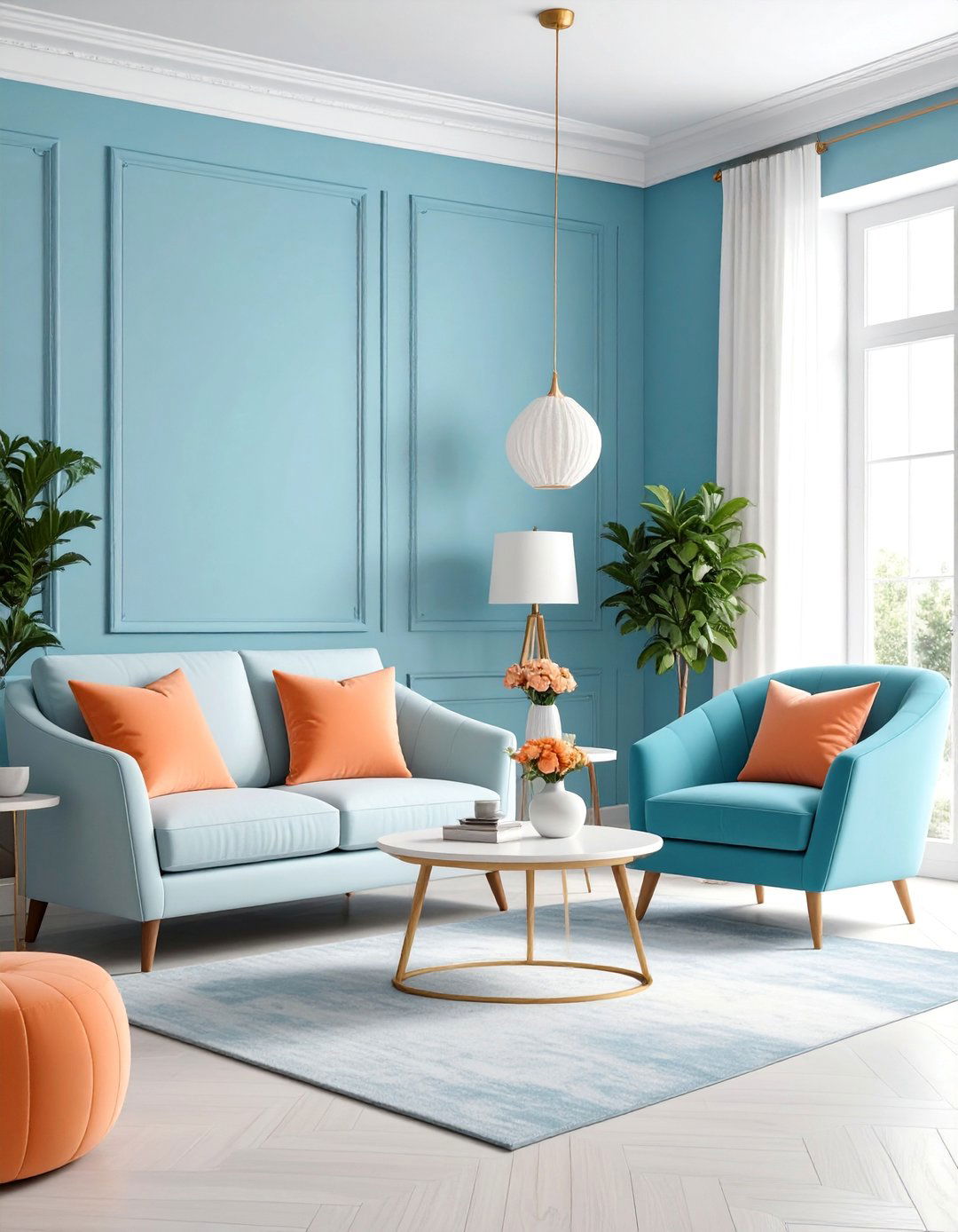 Light Blue and Peach Orange Airy Elegance - 25 orange and blue living room ideas