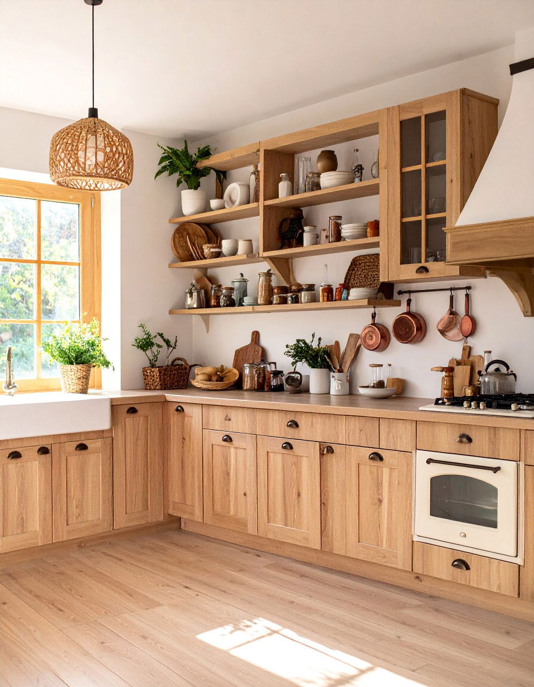 Light Brown Kitchen with Open Shelving - 25 Brown Kitchen Ideas