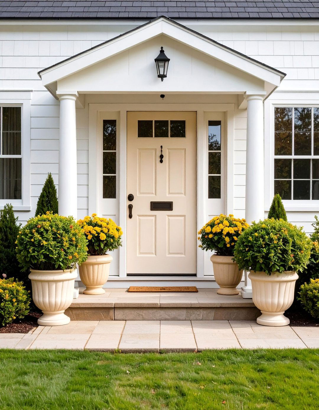 Light Caramel Brown Door with White Trim Details - 25 Brown House Front Door Colors