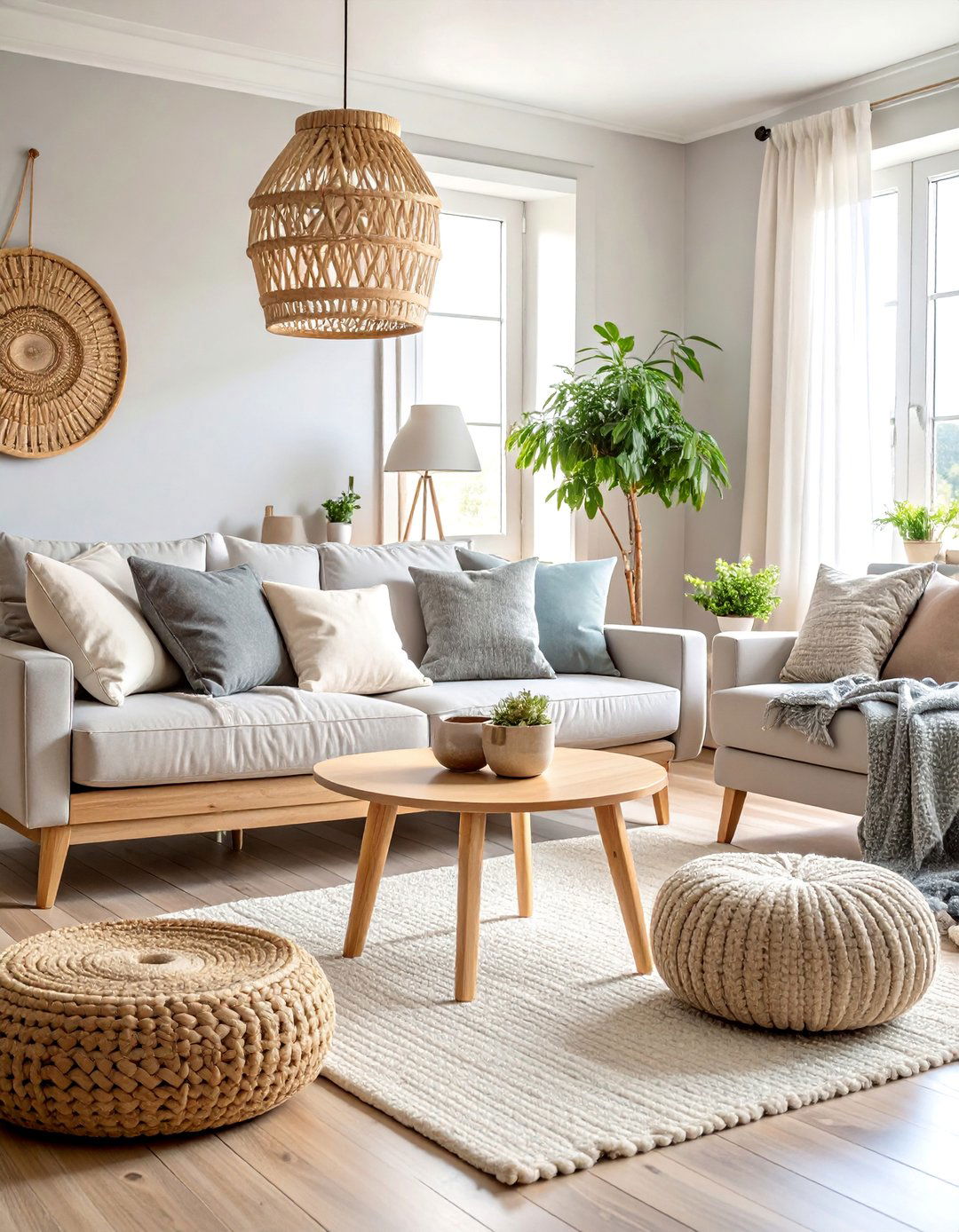 Light Gray Scandinavian Living Room with Natural Wood - 25 Gray Living Room Ideas