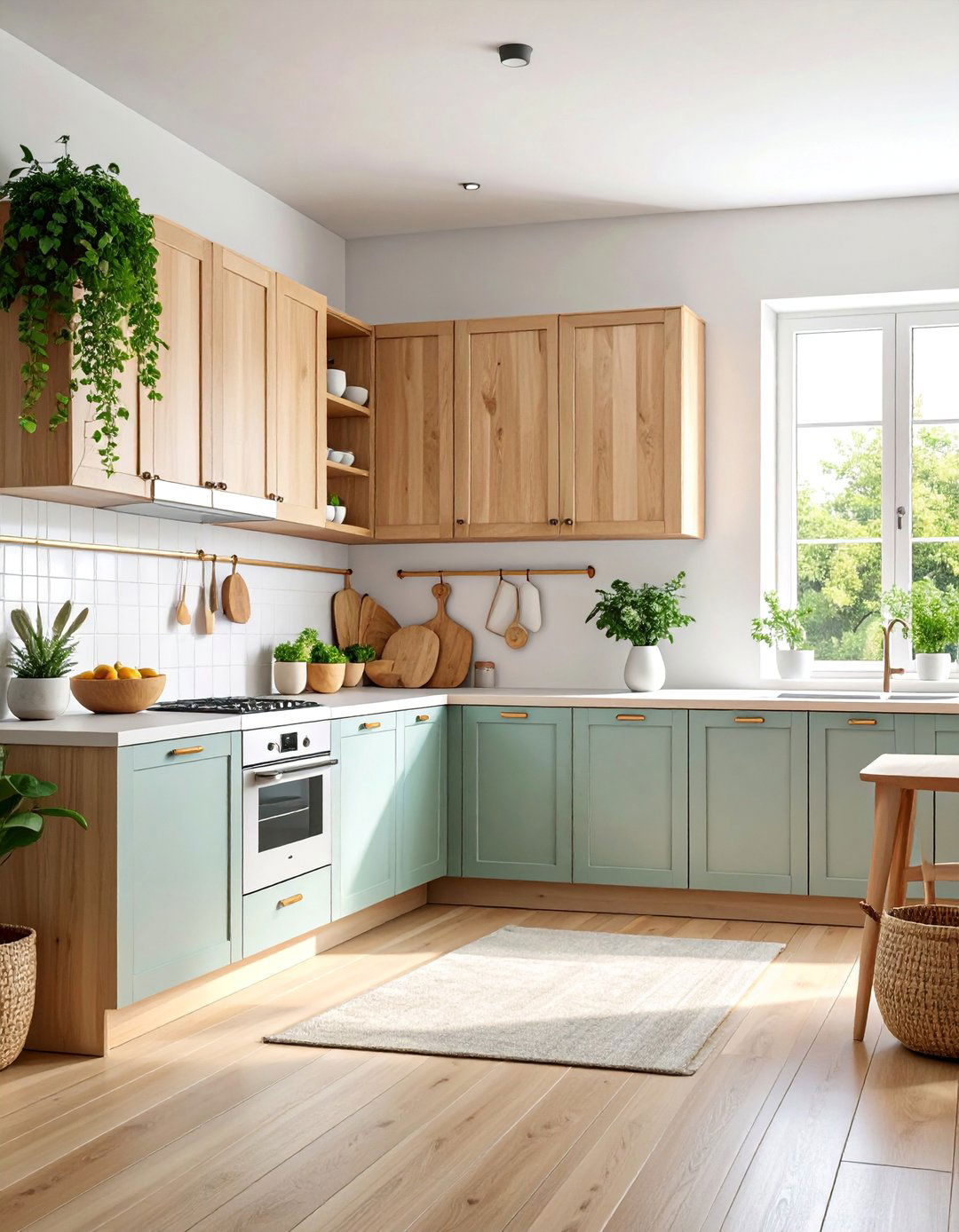 Light Gray and Natural Wood Scandinavian Style - 25 Kitchen Cabinet Ideas