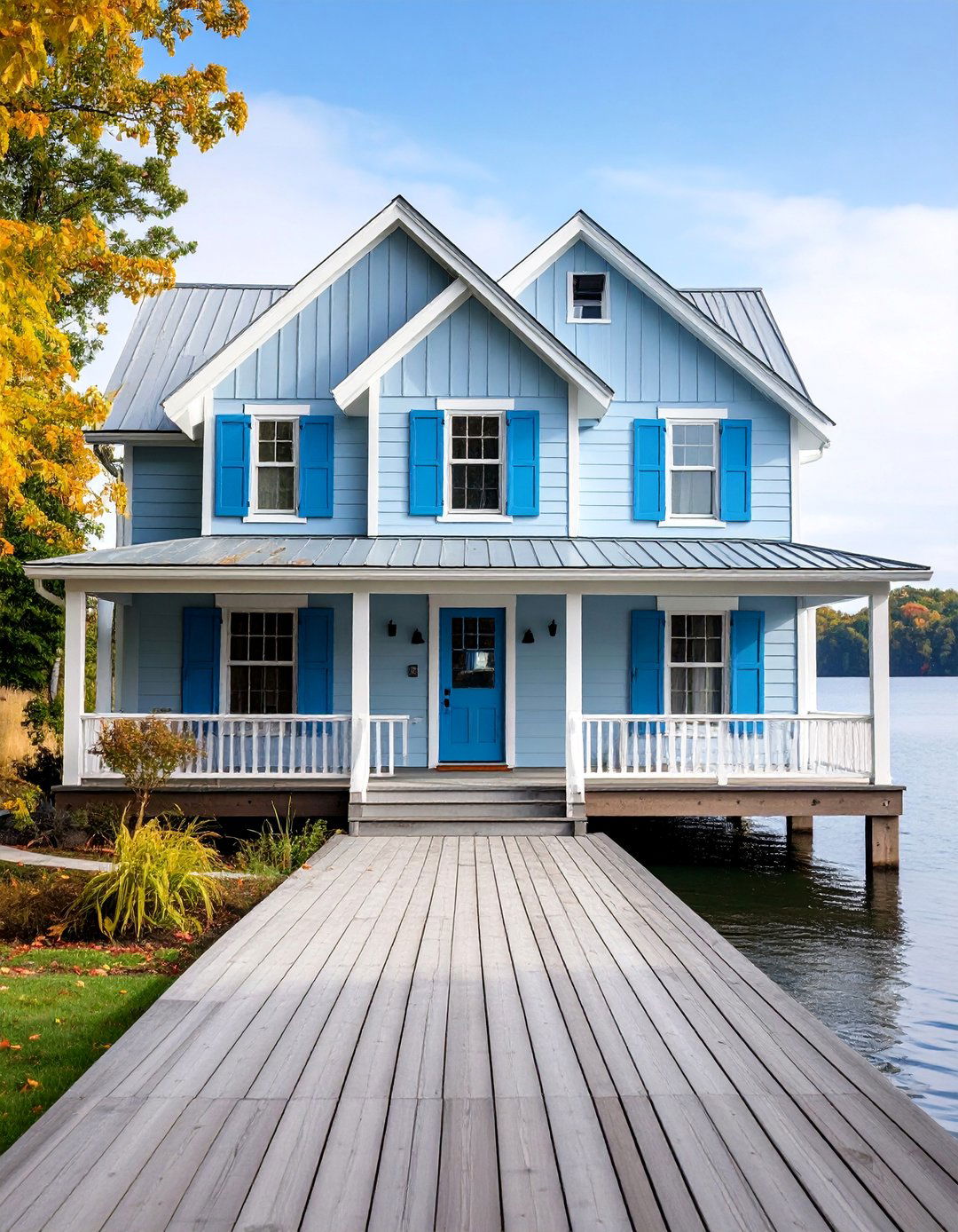 Light Gray with Blue and White Trim - 25 Lake House Exterior Colors Ideas