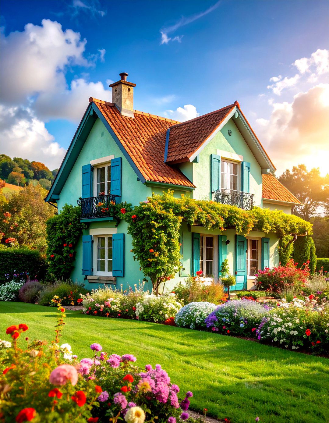Light Green French Country with Limestone Accents - 25 Light Green House Exterior Ideas