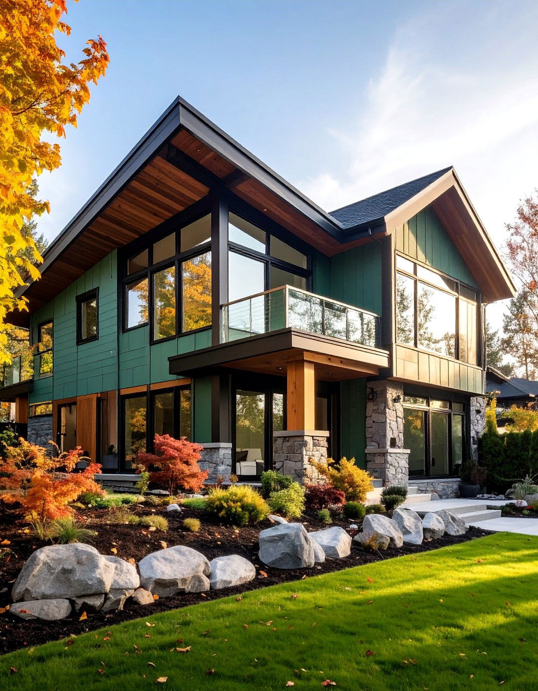 Light Green Transitional with Mixed Materials - 25 Light Green House Exterior Ideas