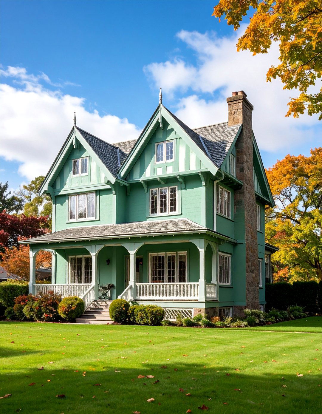 Light Green Tudor with Half Timbering - 25 Light Green House Exterior Ideas