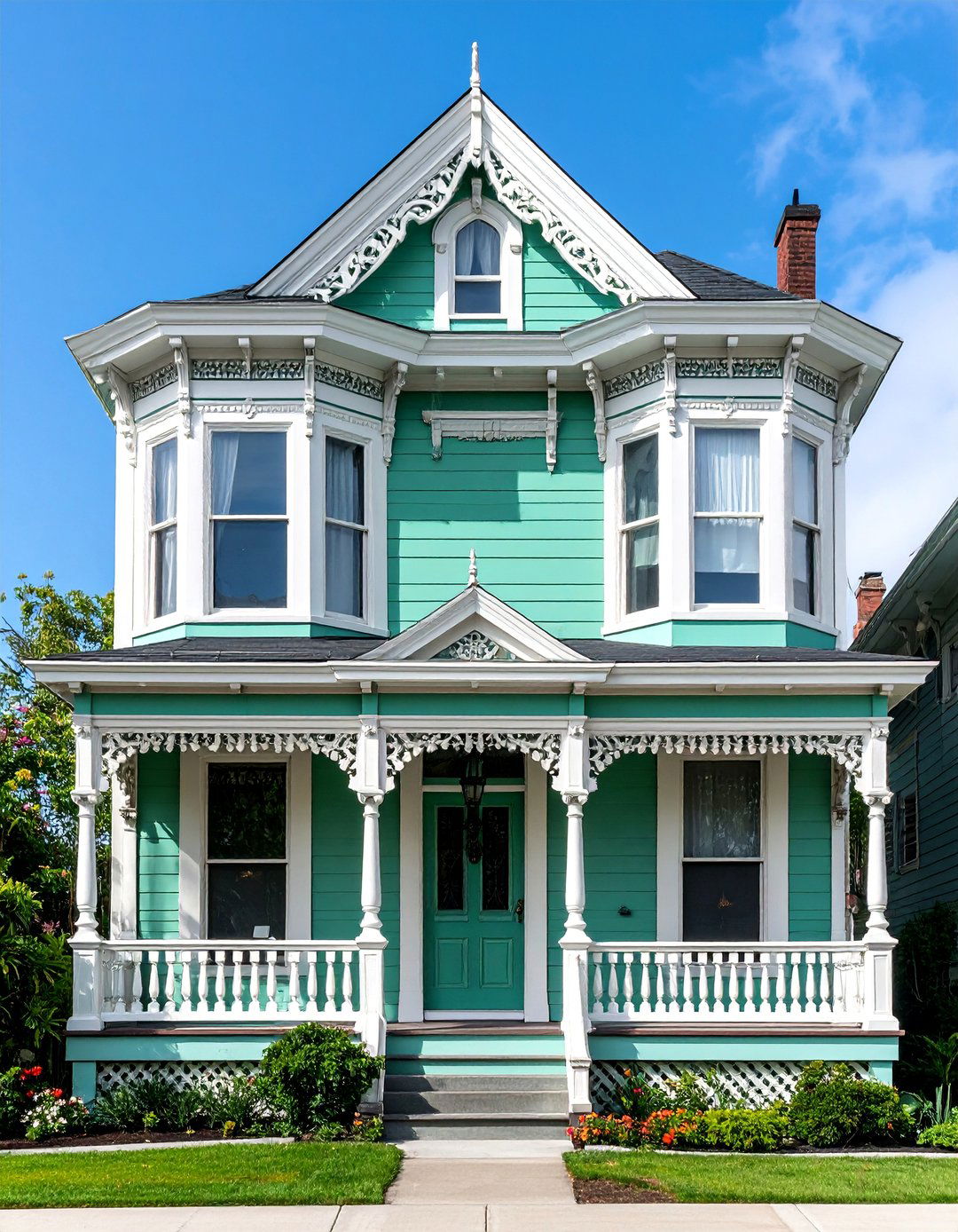 Light Green Victorian with Gingerbread Trim - 25 Light Green House Exterior Ideas
