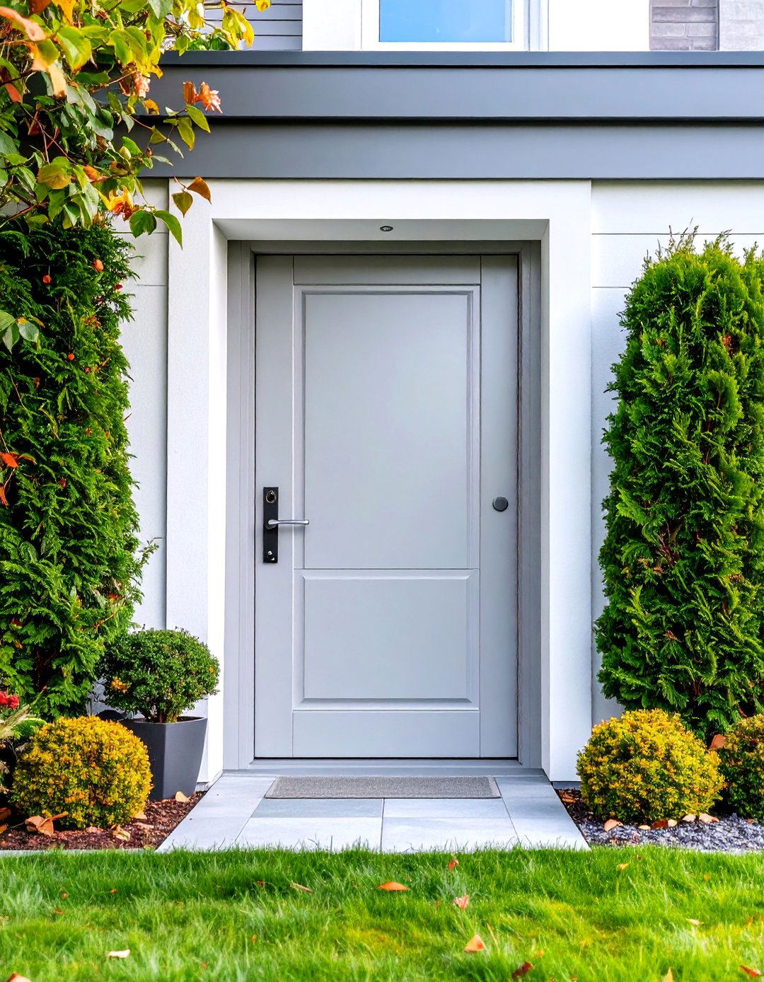 Light Grey Minimalist Door with Hidden Hardware - 25 Grey Front Door Ideas