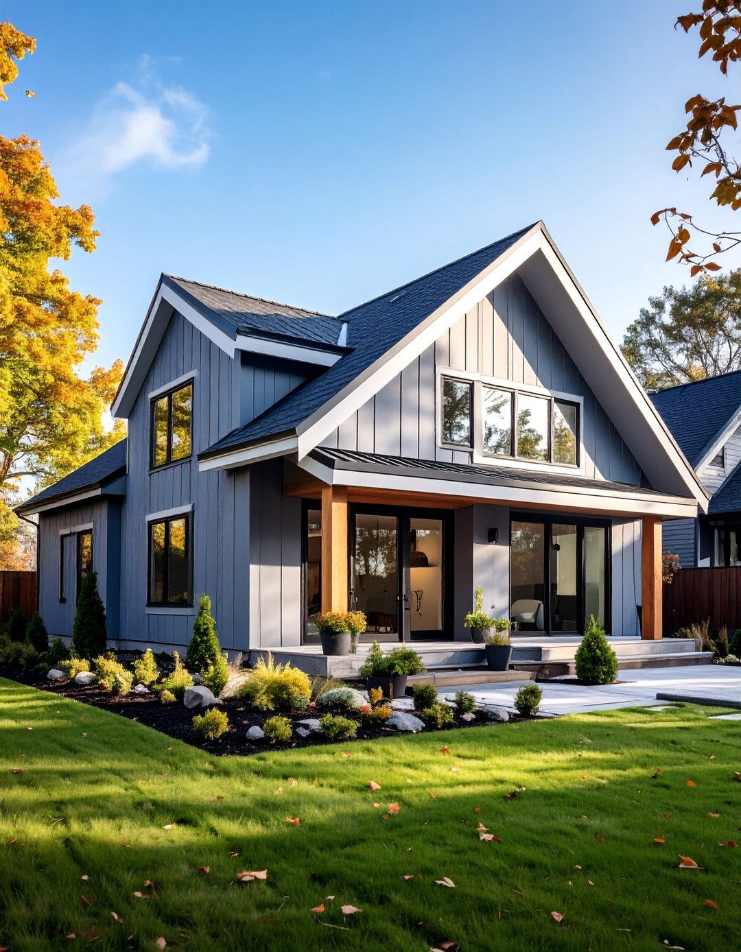 Light Grey Shed Style with Angular White Trim - 25 Light Grey House With White Trim Design Ideas