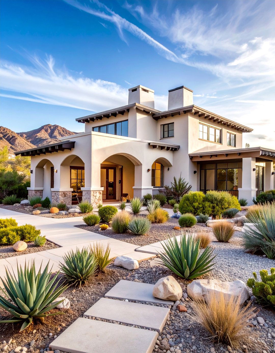 Light Grey Southwestern with White Adobe Style Trim - 25 Light Grey House With White Trim Design Ideas