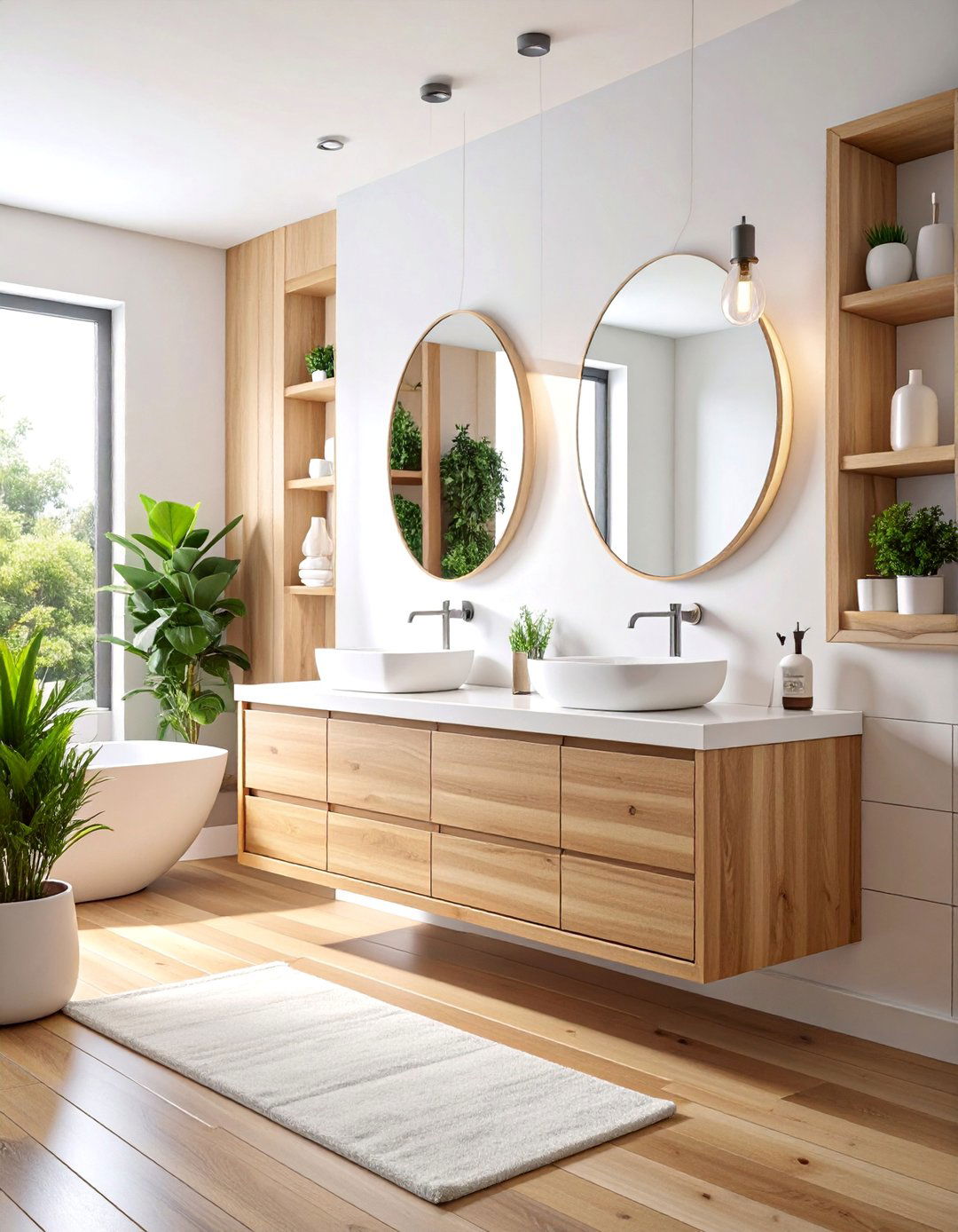 Light Oak Scandinavian Minimalism with White Marble - 25 Bathroom Cabinet Color Ideas