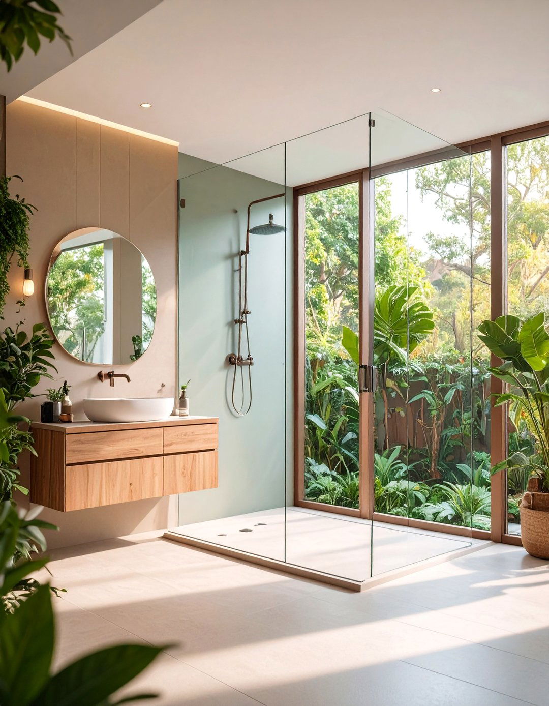 Light Taupe Bathroom with Glass Shower Enclosure - 25 Neutral Bathroom Ideas