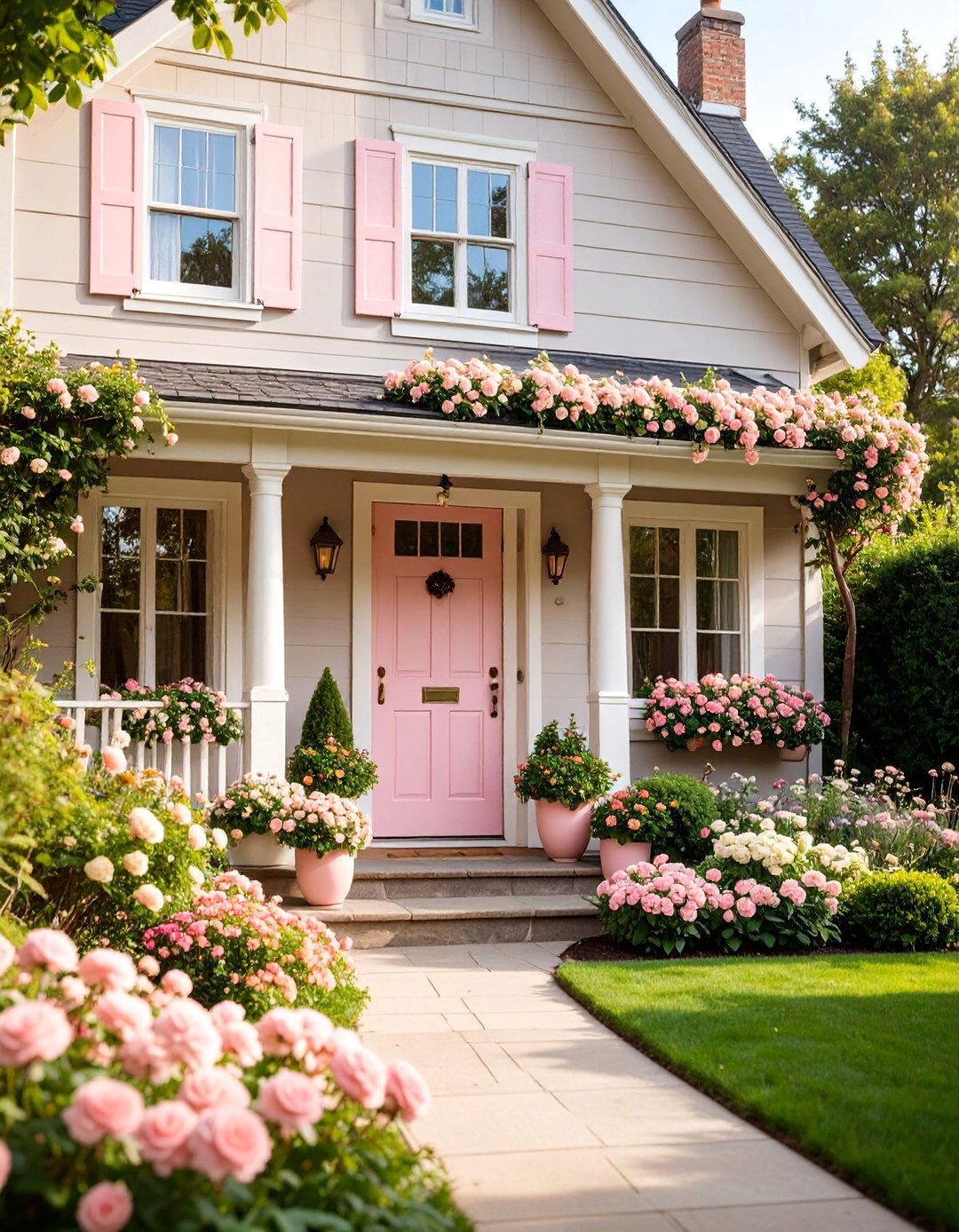 Light Taupe with Soft Pink Blush - 25 Exterior Taupe House Color Combinations
