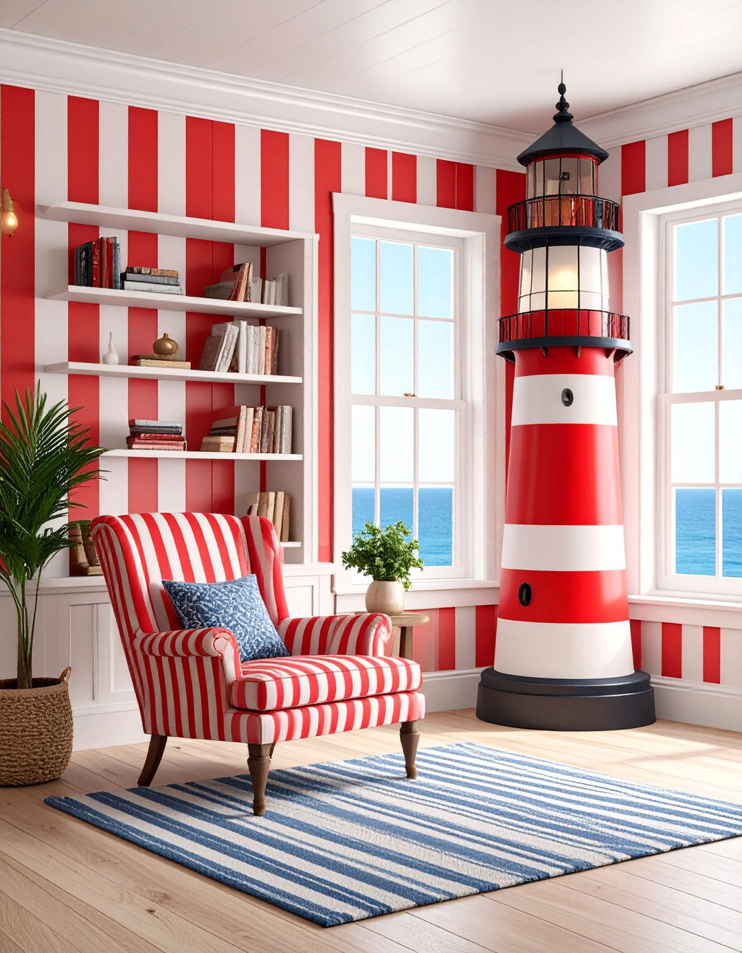 Lighthouse Themed Reading Nook - 25 Nautical Decor Ideas