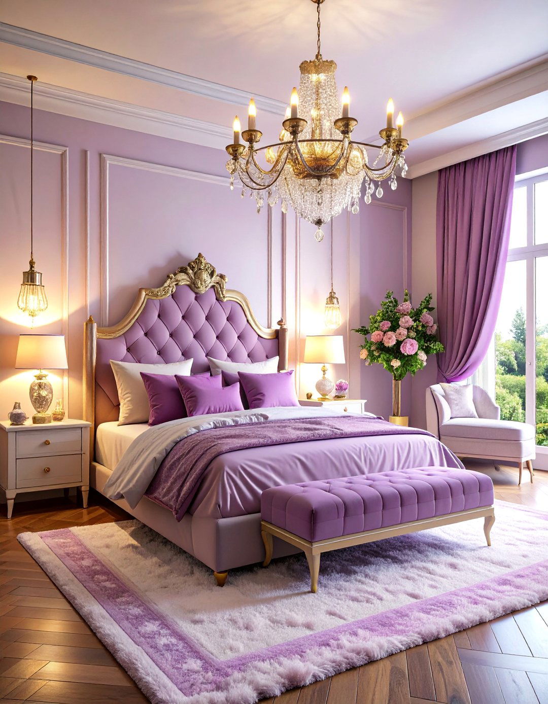 Lilac Bedroom with Statement Lighting - 25 Lilac Bedroom Ideas