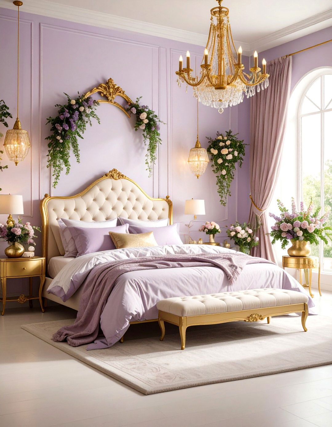 Lilac and Gold Bedroom with Whimsical Details - 25 Colorful Boho Bedroom Ideas