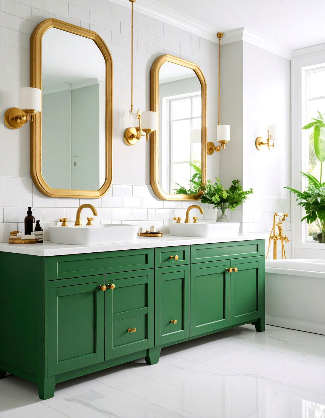 Lime Green Accent Tiles with Antique Gold Fixtures - 25 Green and Gold Bathroom Ideas