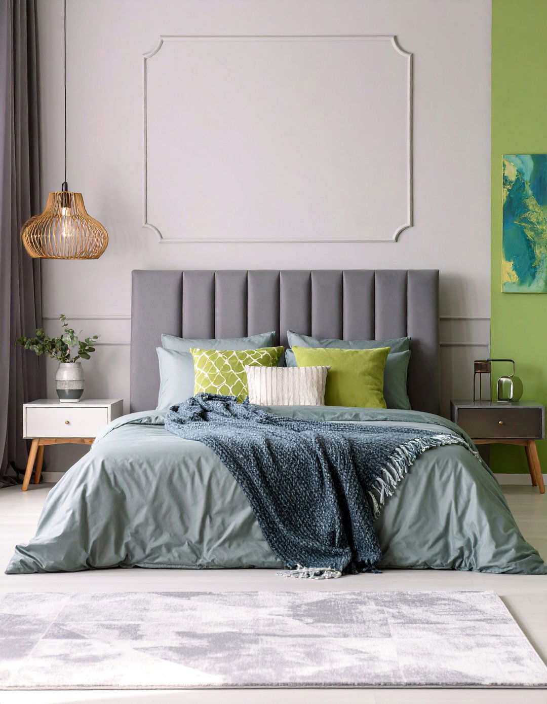 Lime Green and Pewter Grey Modern Contemporary Bedroom - 25 Green and Grey Bedroom Ideas