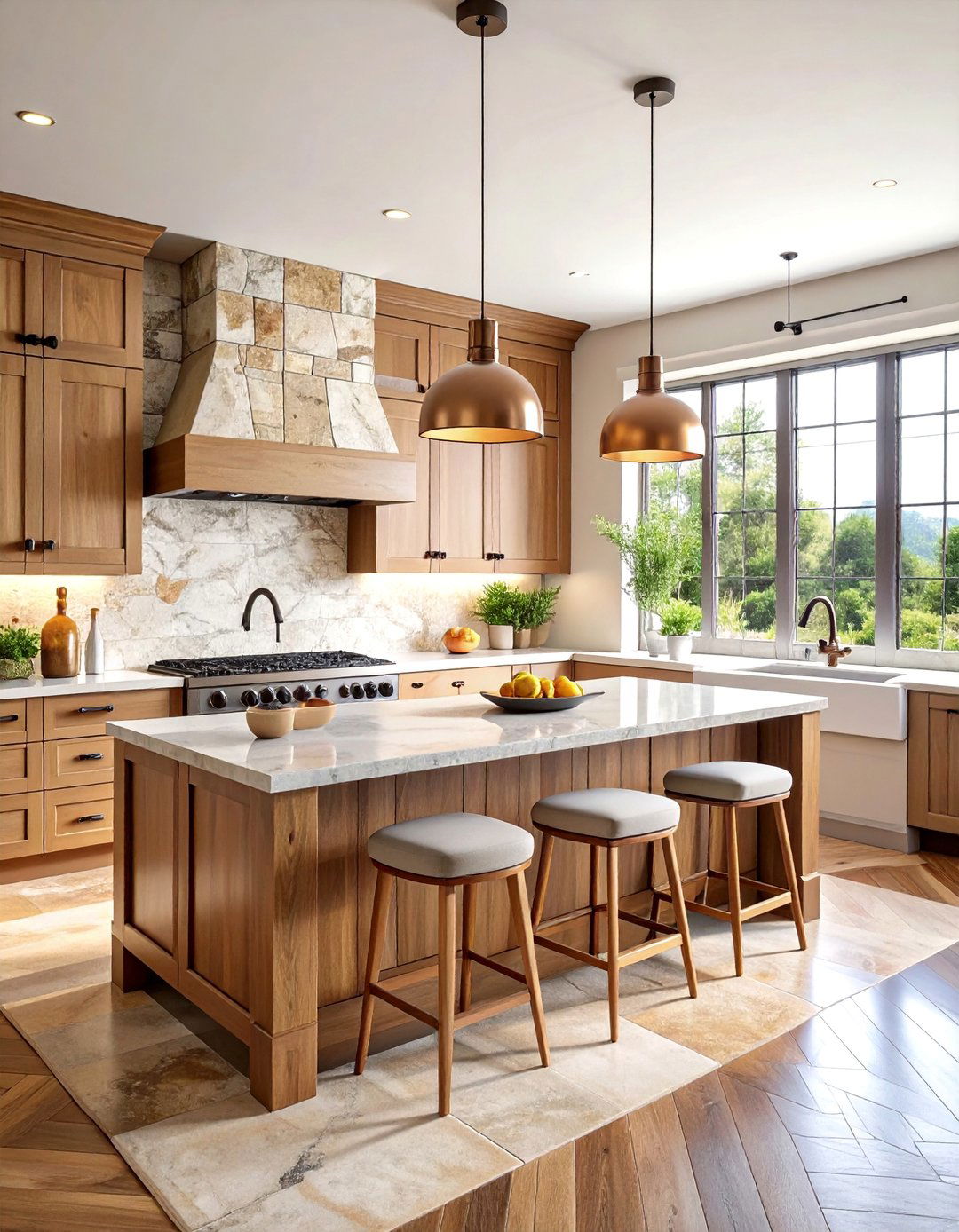 Limestone Backsplash Kitchen with Natural Textures - 25 French Country Kitchen Ideas