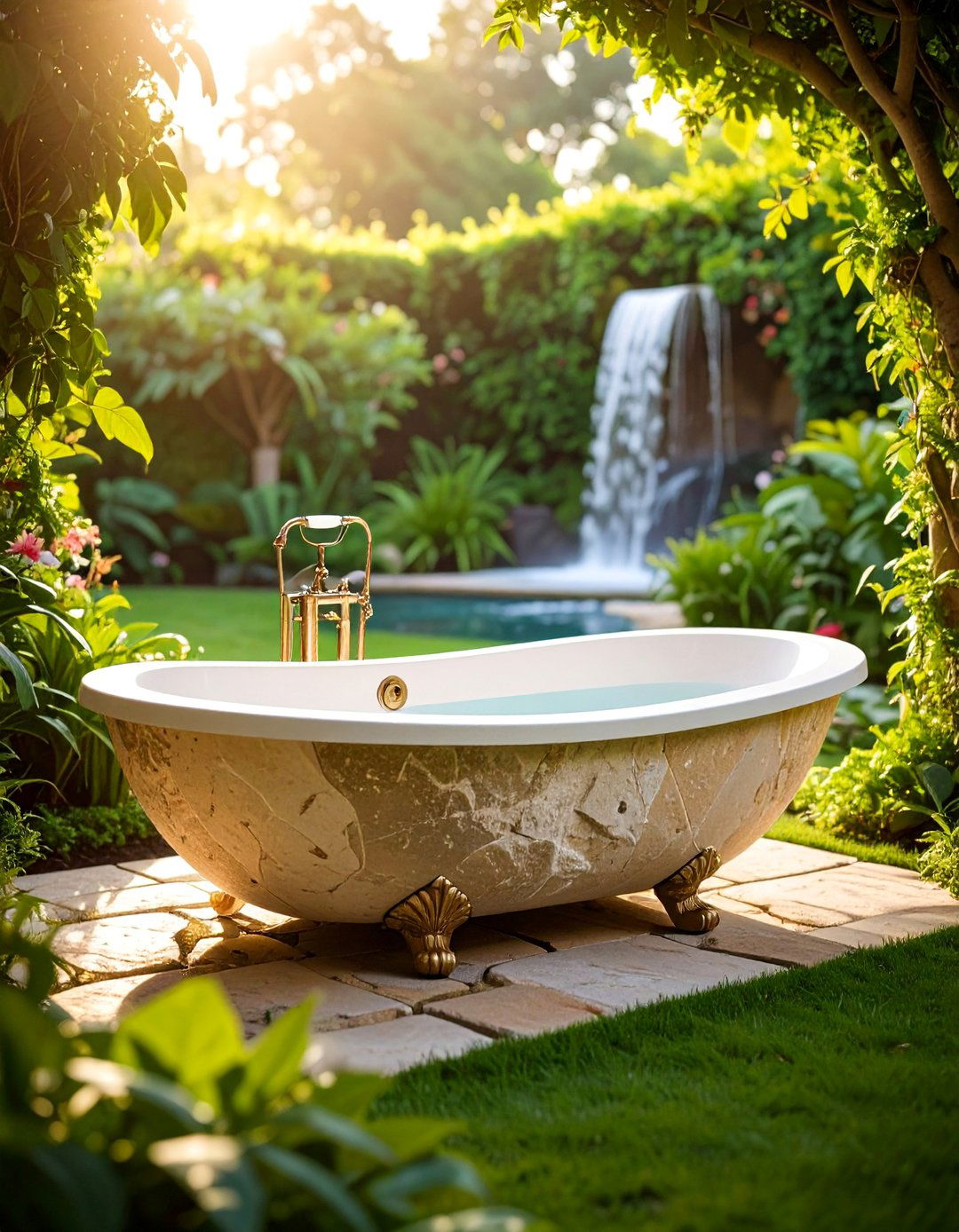 Limestone Carved Garden Bathtub - 25 Outdoor Bathtub Ideas