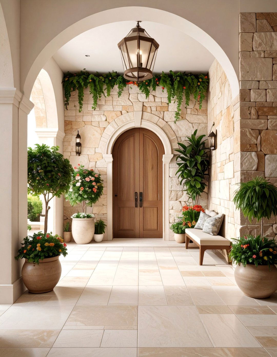 Limestone Entryway Statement Wall - 25 Stone Wall Ideas