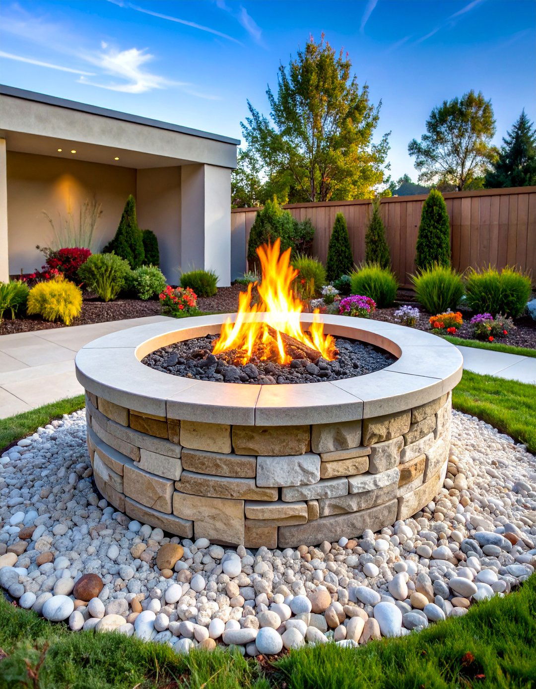 Limestone Flagstone Fire Pit with Gravel Surround - 25 Flagstone Fire Pit Ideas