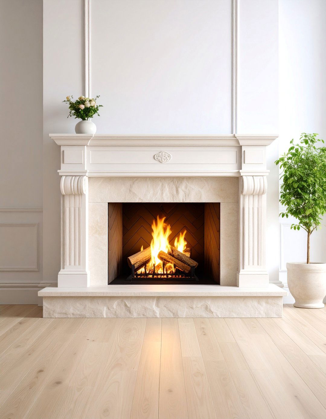 Limestone Flush Hearth Design - 25 Fireplace Hearth Ideas