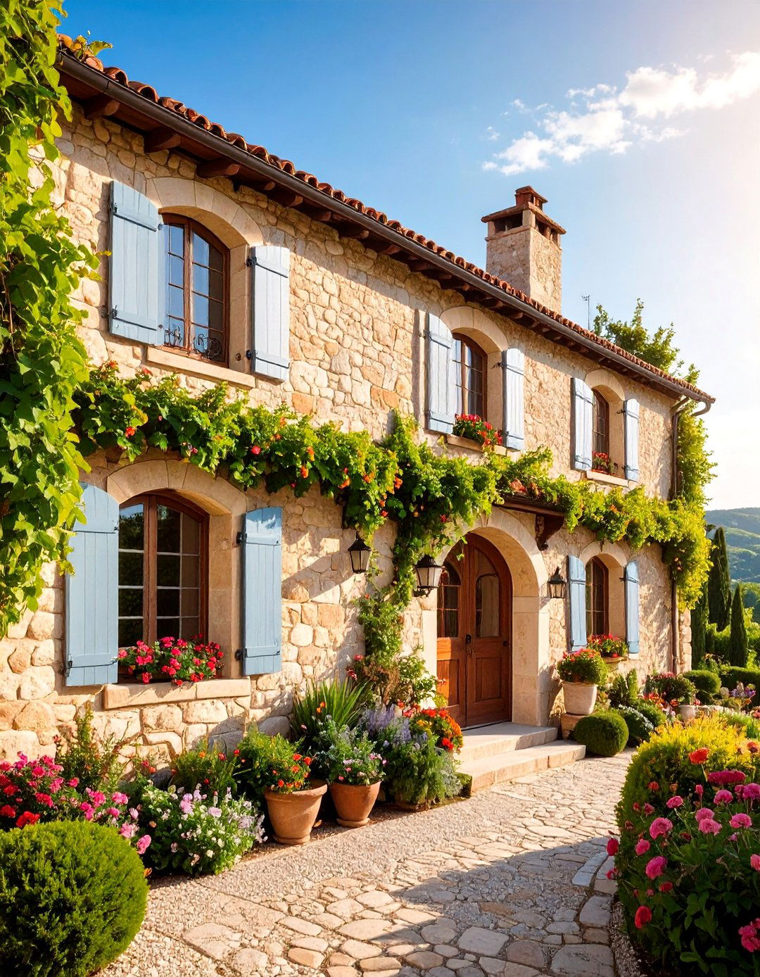 Limestone French Country Elegance - 25 Stone Exterior Home Ideas