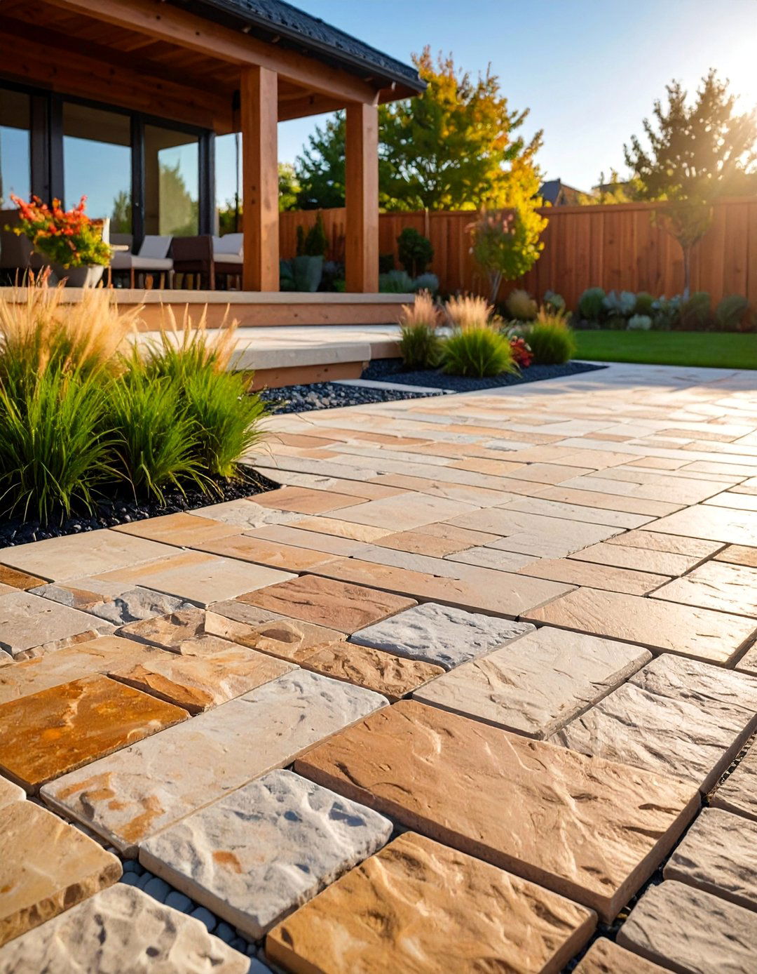 Limestone Paver Patio with Natural Fossil Textures - 25 Patio Flooring Ideas