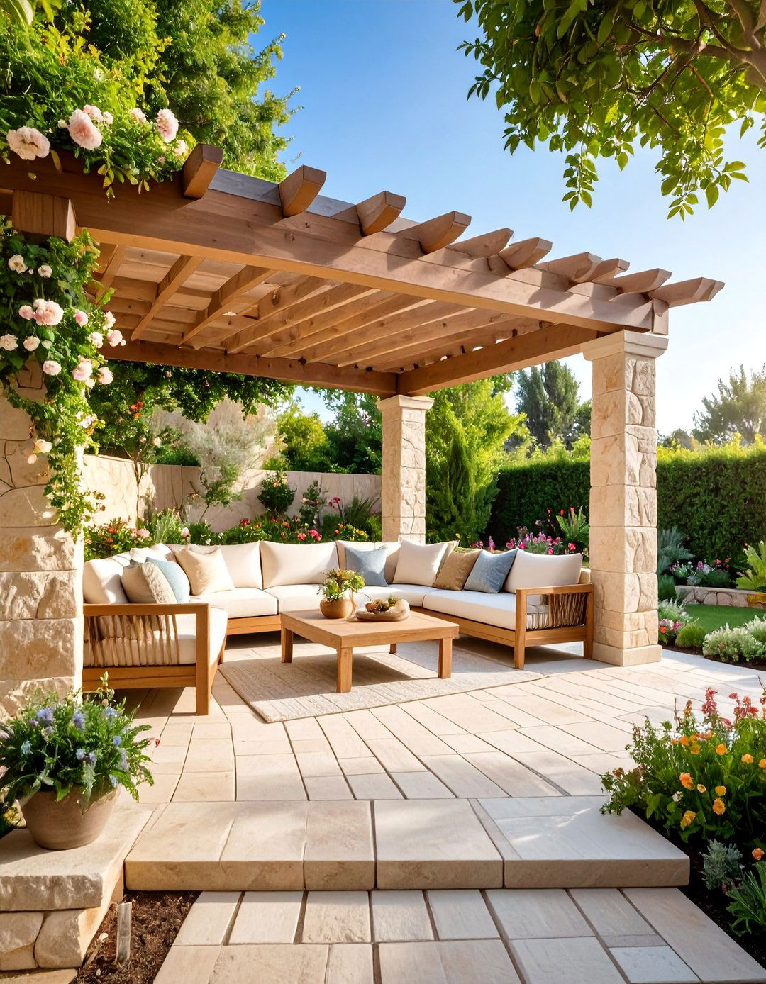 Limestone Paver Pergola Serenity - 25 Pergola Flooring Ideas