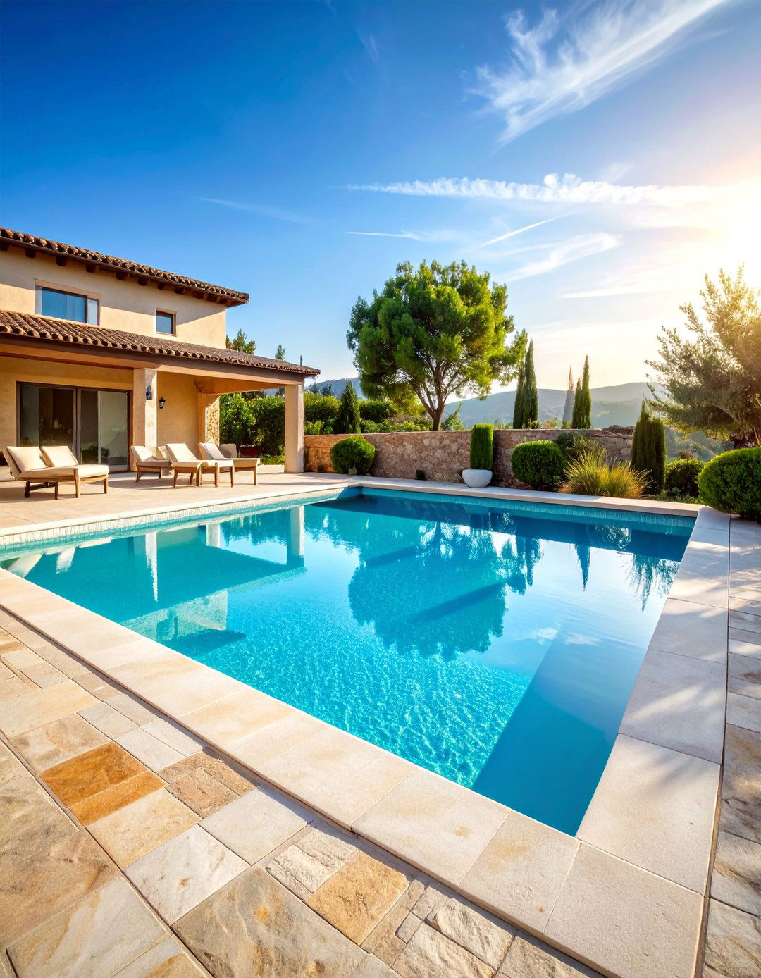 Limestone Pool Coping with Coordinated Pavers - 25 Pool Tile Ideas