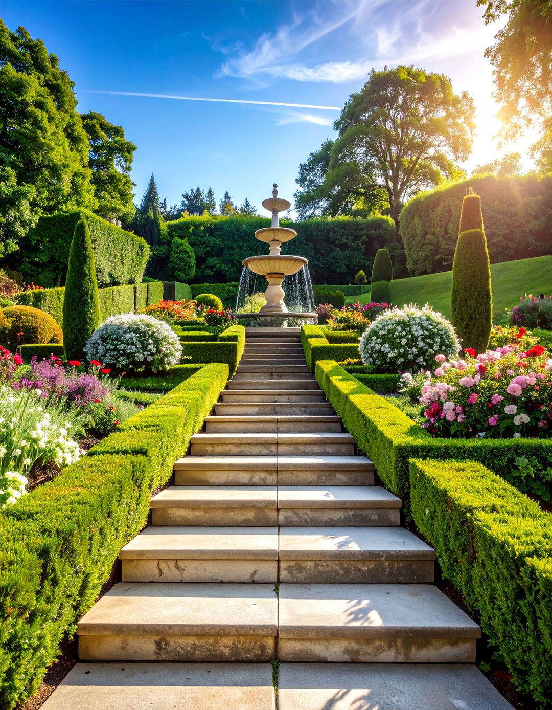 Limestone Steps with Formal Parterre Gardens - 25 Flagstone Steps