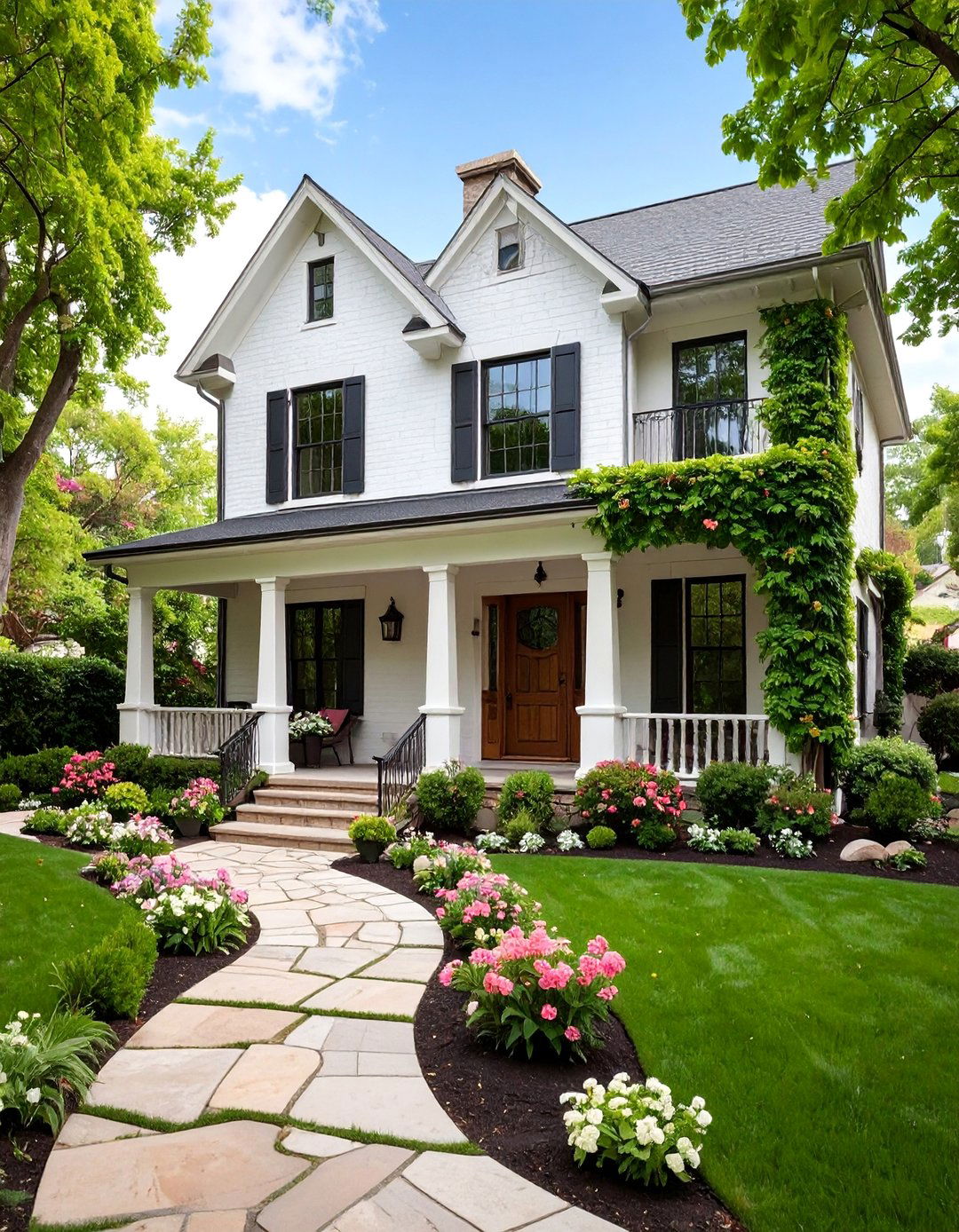 Limewashed White Brick with European Charm - 25 Exterior Brick Paint Color Ideas