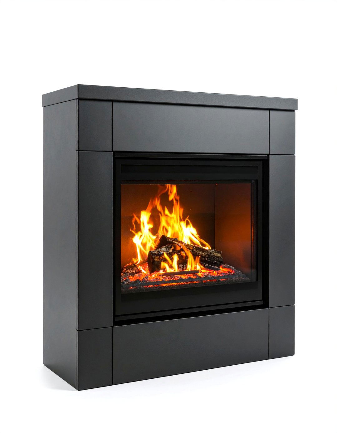 Linear Black Steel Fireplace with White Backdrop - 25 Black and White Fireplace Ideas