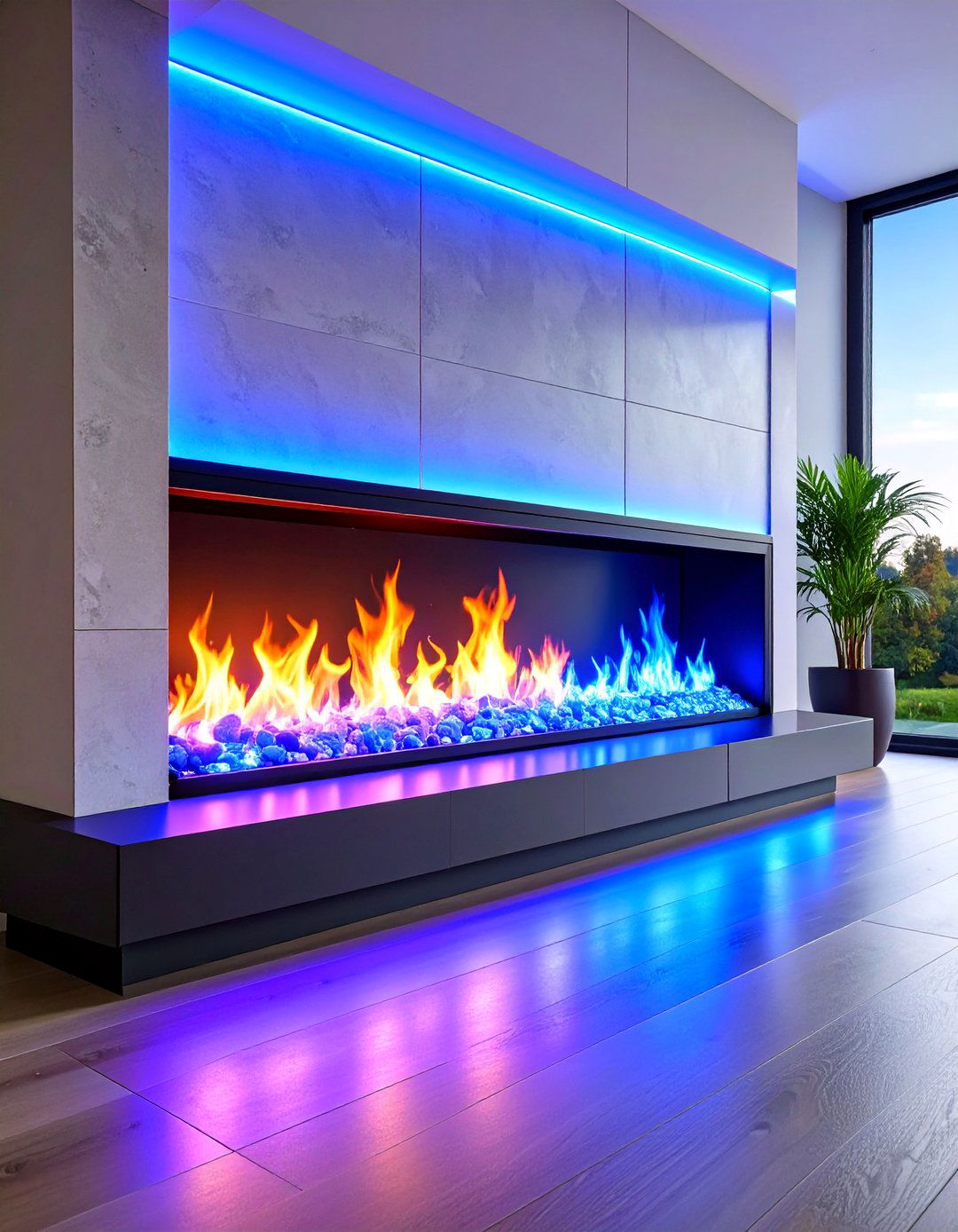 Linear Electric Fireplace with Color Changing LED Technology - 25 linear fireplace ideas
