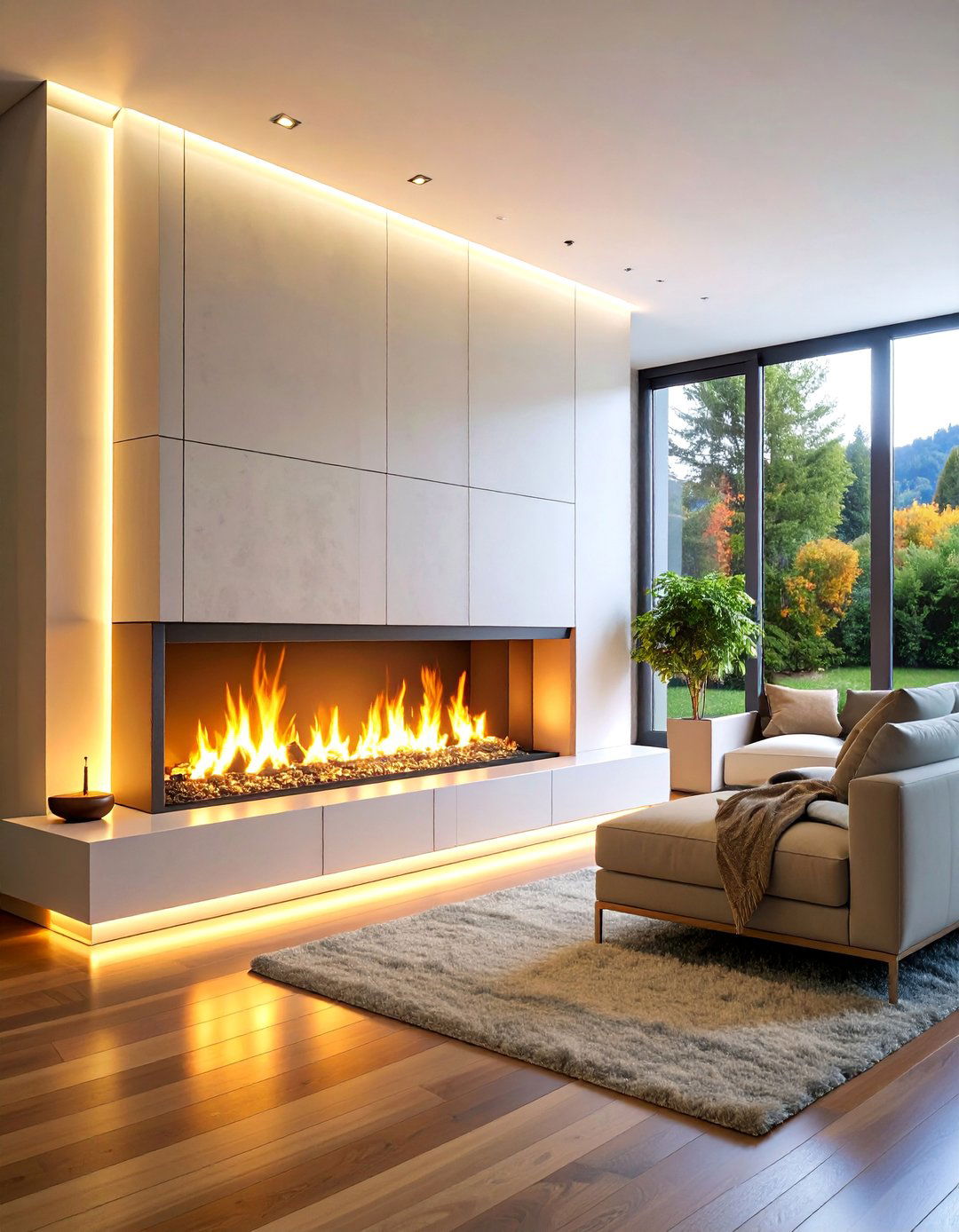 Linear Fireplace with Integrated Lighting System - 25 linear fireplace ideas