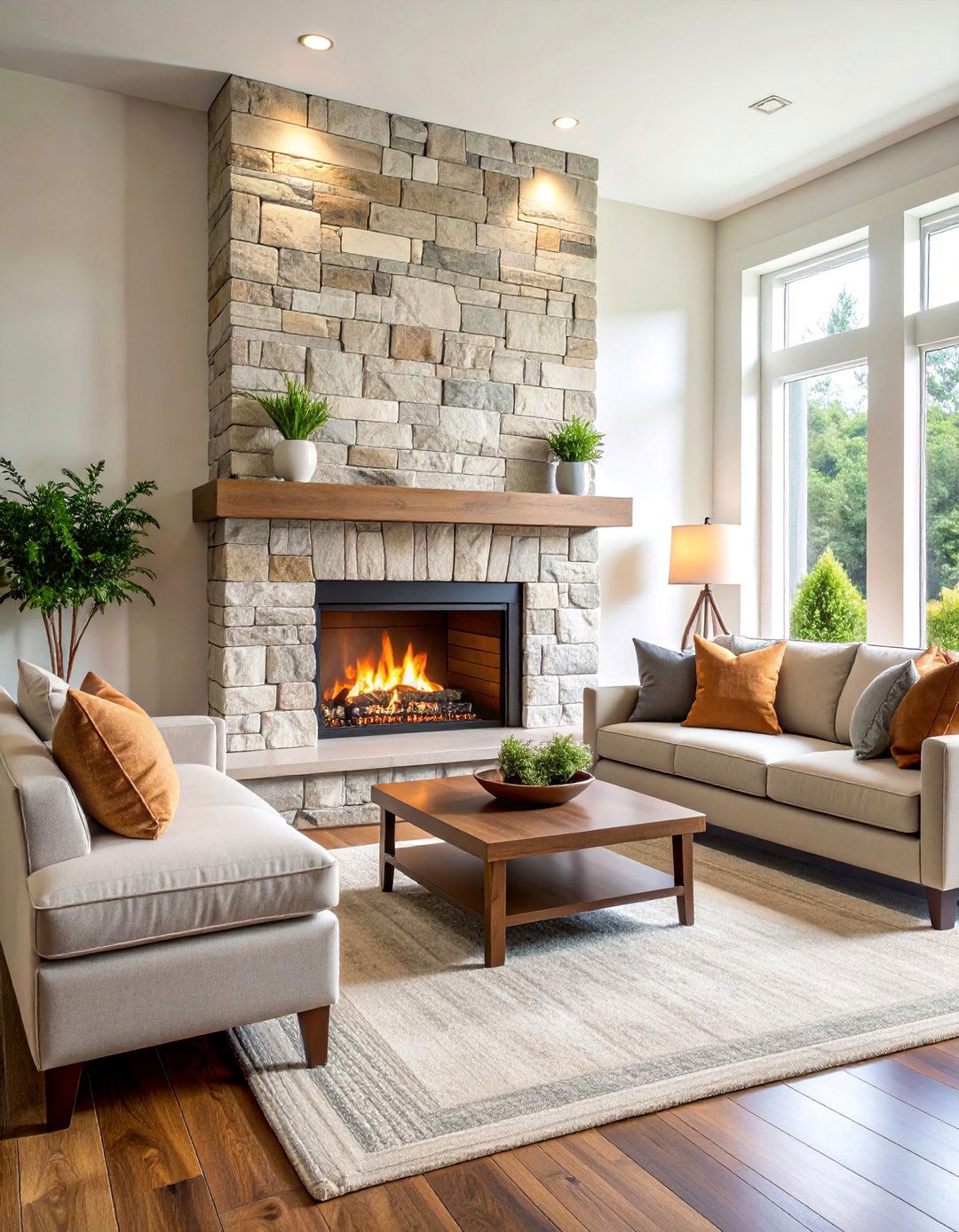 Linear Fireplace with Natural Stone Surround - 25 Prairie-style Interior Design Ideas