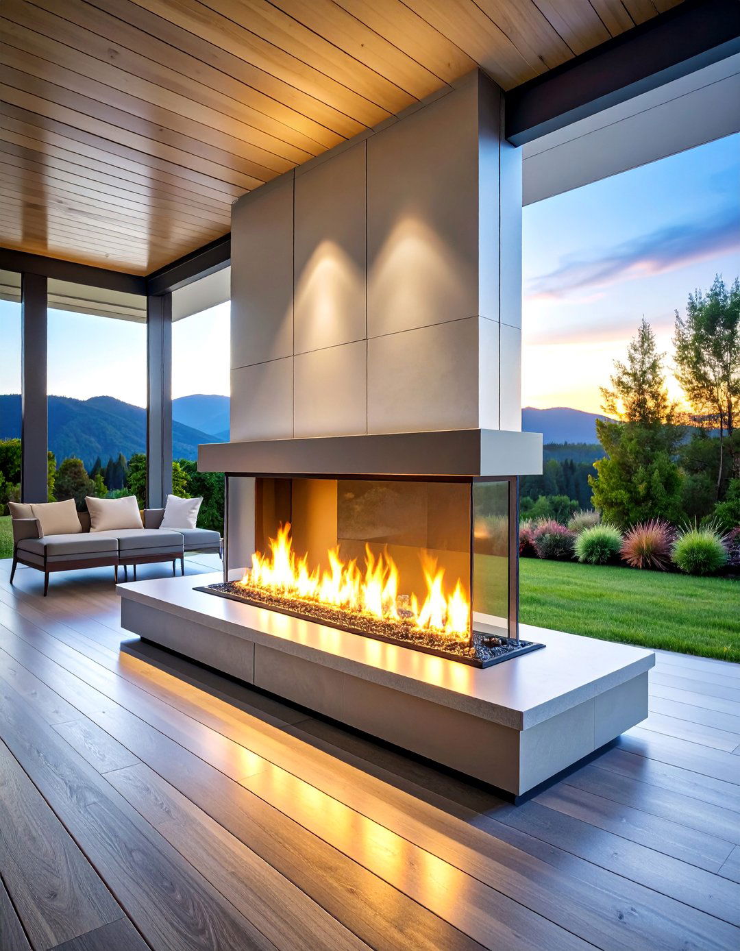 Linear Gas Fireplace for Modern Porches - 25 Porch Fireplace Ideas