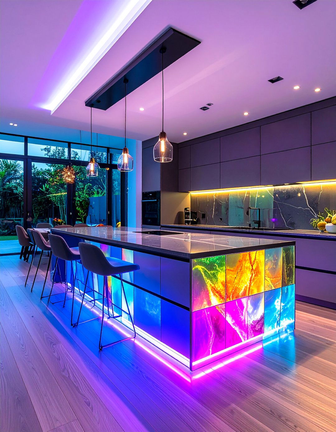 Linear Glass Mosaic with LED Backlighting - 25 Modern Kitchen Backsplash Ideas