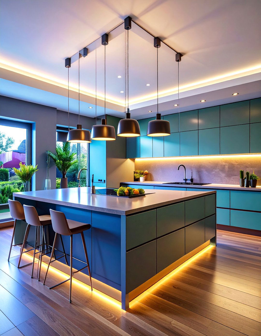 Linear LED Chandelier with Smart Controls - 25 Kitchen Island Lighting Ideas