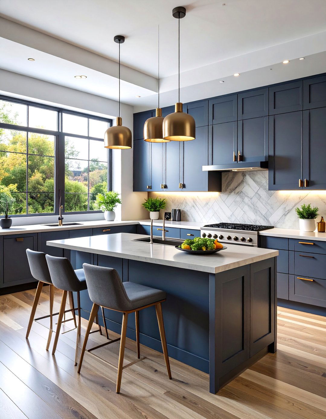 Linear Pattern Kitchen with Gun Metal Details - 25 Art Deco Kitchen Ideas