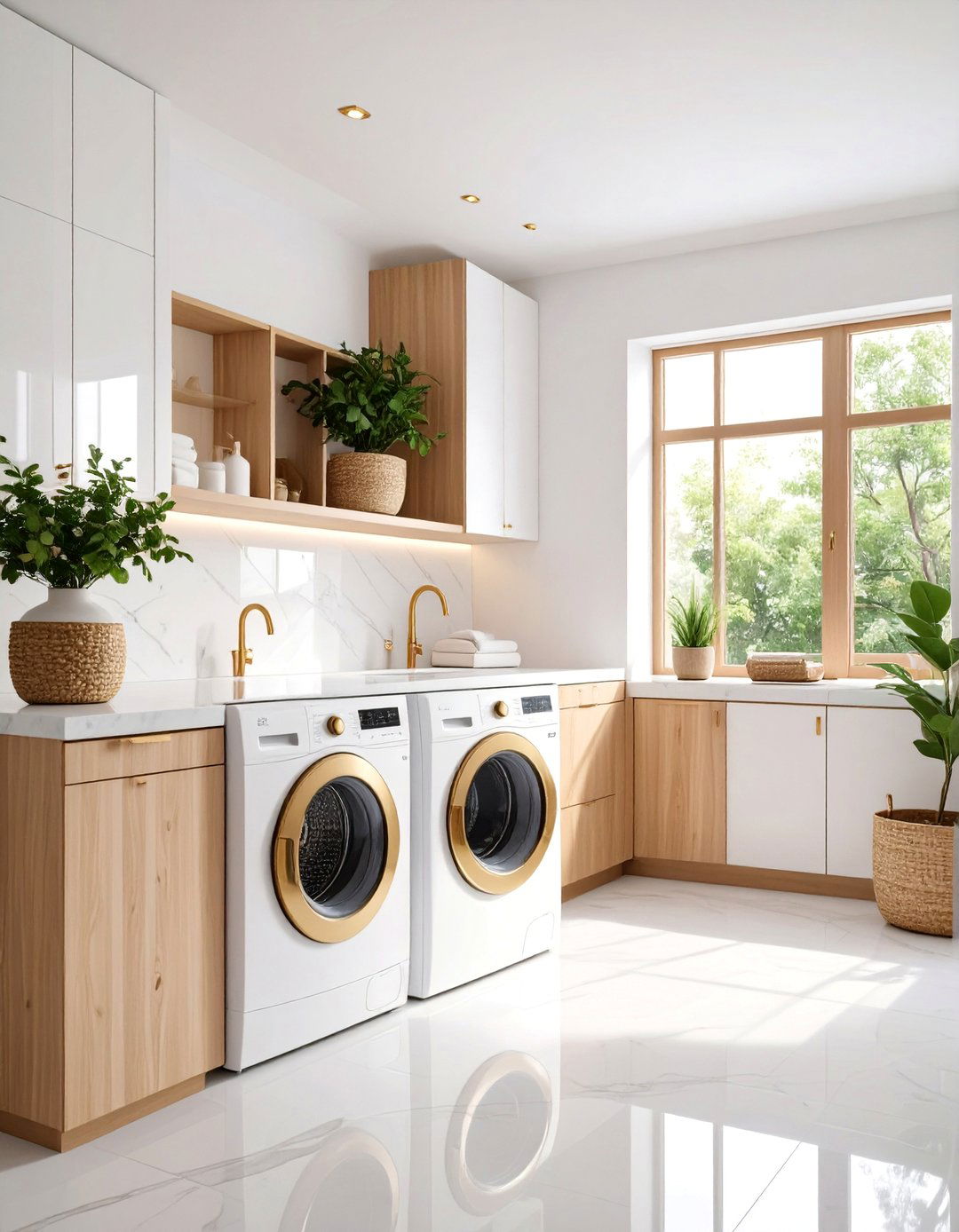 Linen White Laundry Room with Brass Details - 25 Laundry Room Paint Ideas