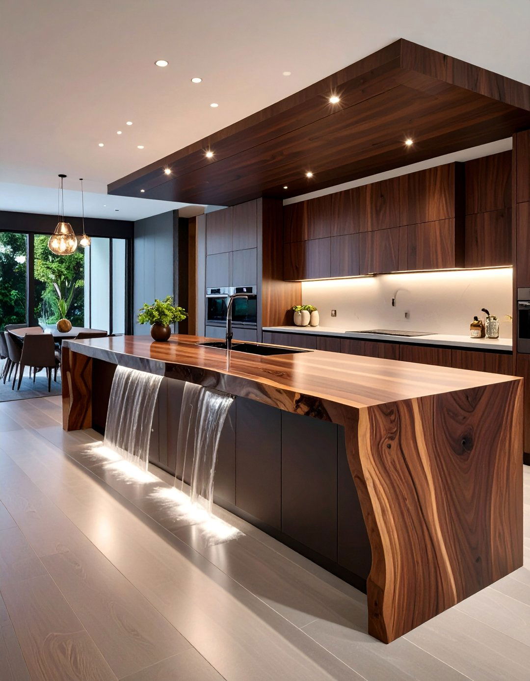 Live Edge Walnut Waterfall Island Countertop - 25 Wood Countertop Ideas