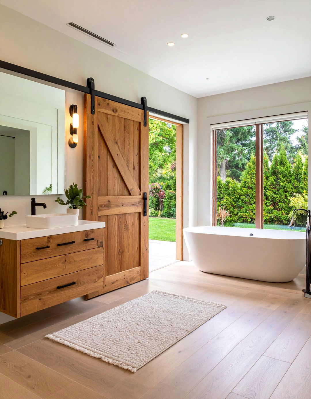 Live Edge Wood Barn Door with Modern Hardware - 25 Bathroom Barn Door Ideas