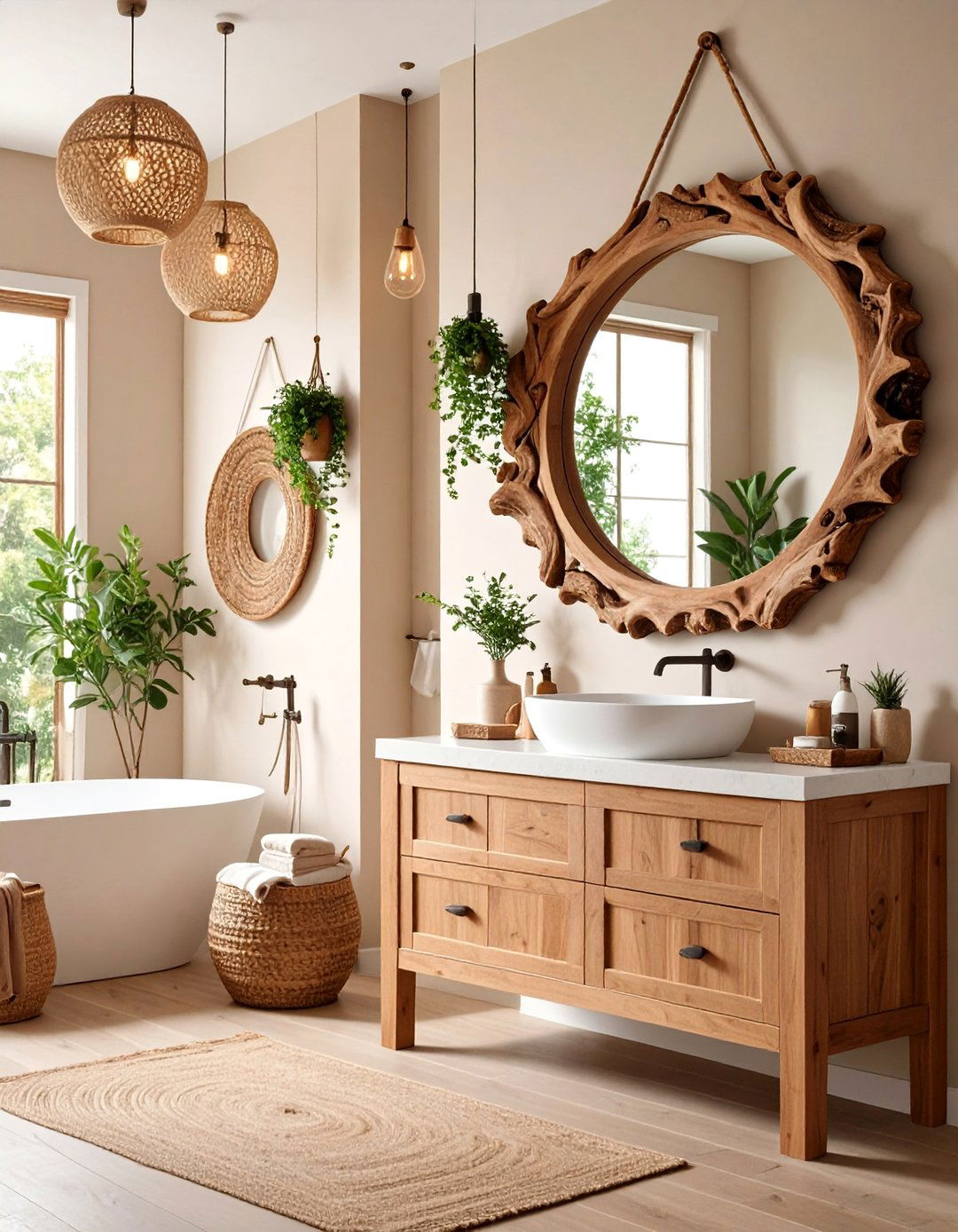 Live Edge Wood Mirror with Natural Tree Branch Frame - 25 Farmhouse Bathroom Mirrors Ideas
