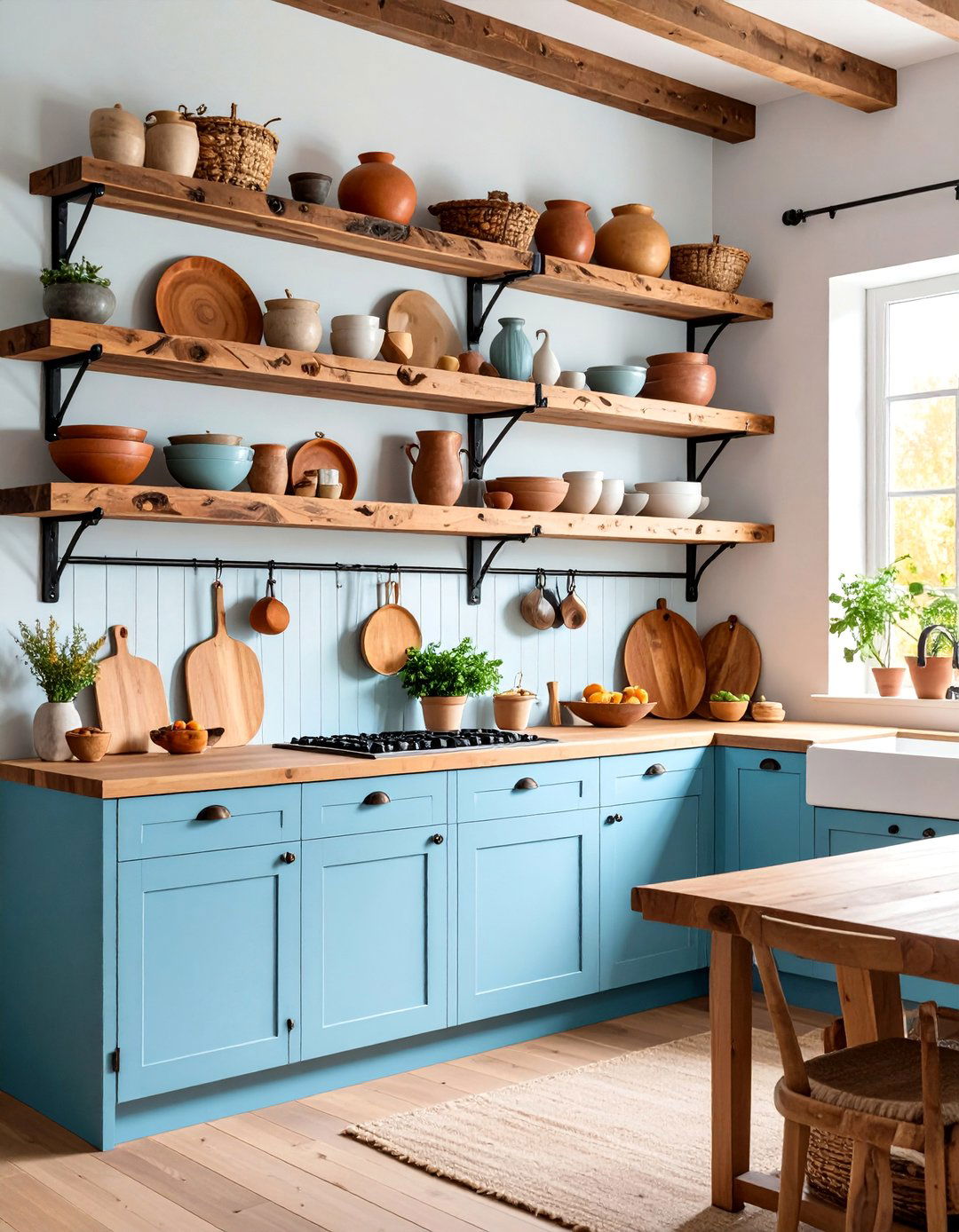 Live Edge Wood Shelving with Natural Character - 25 Open Shelving Kitchen Ideas