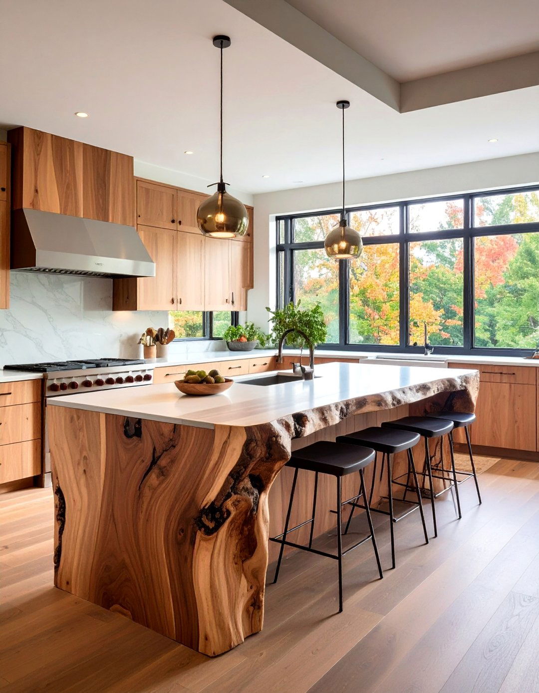 Live Edge Wood Waterfall Island - 25 Waterfall Kitchen Island Ideas