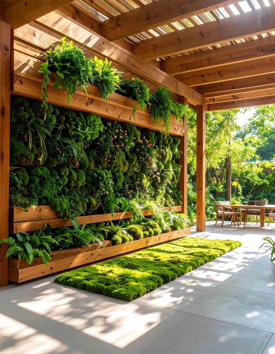 Living Moss Wall on Reclaimed Wood Framework - 25 Patio Wall Ideas